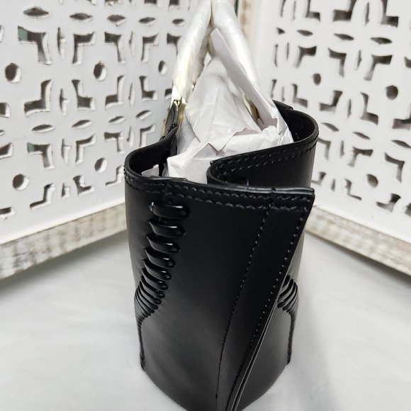 AJE Whipstitch Remi Black Large Leather Tote Gold Sculptural Handles PRICE DROP - Picture 6 of 10